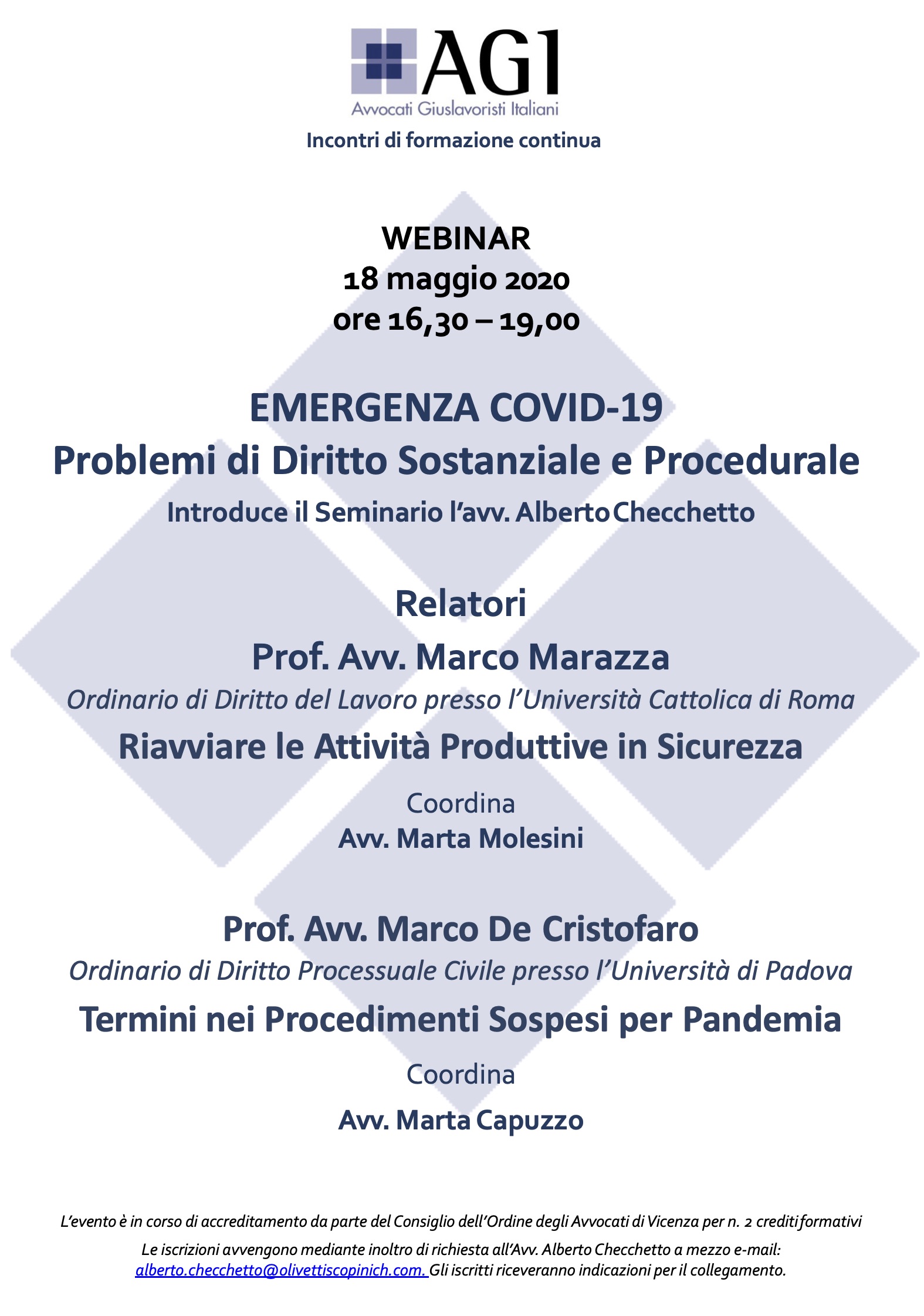Webinar EMERGENZA COVID-19 Problemi di Diritto Sostanziale e Procedurale